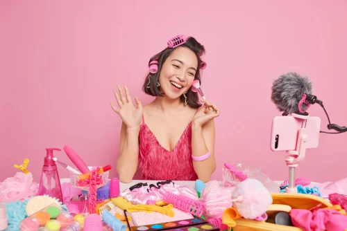 Beauty influencer creating video content for case study marketing campaign