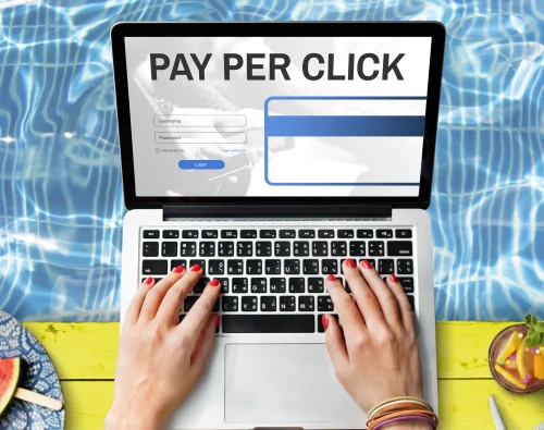 Pay per click PPC advertising login on laptop screen